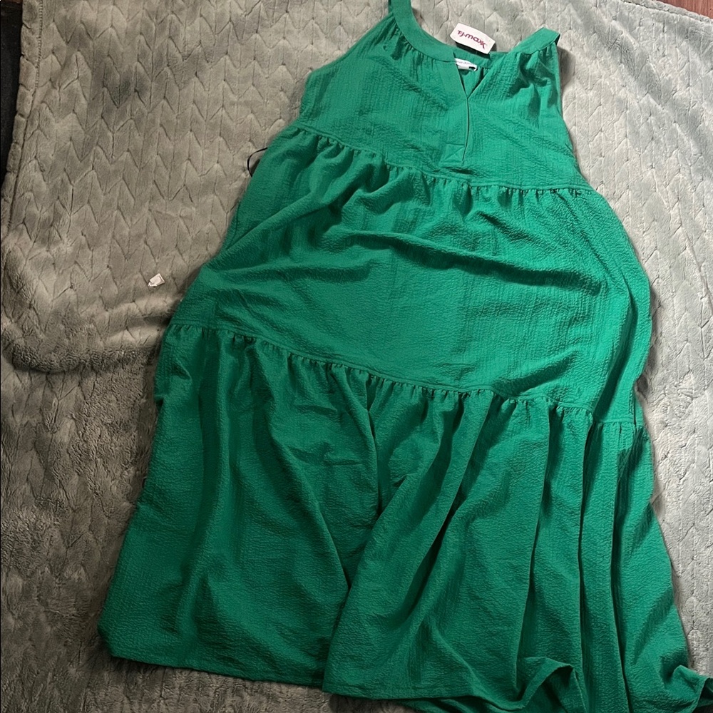 Calvin Klein Emerald Green Sleeveless Tiered Dress